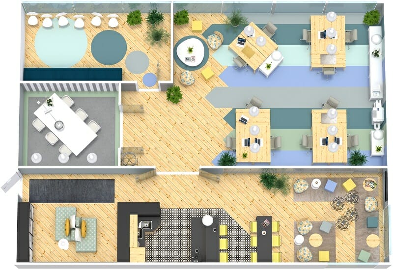 RoomSketcher 3D Floor Plan Coworking Office Layout