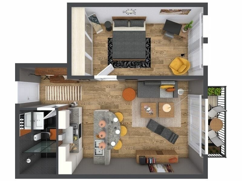 3D floor plan small apartment furniture layout