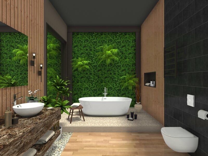 Zen bathroom design with freestanding bathroom